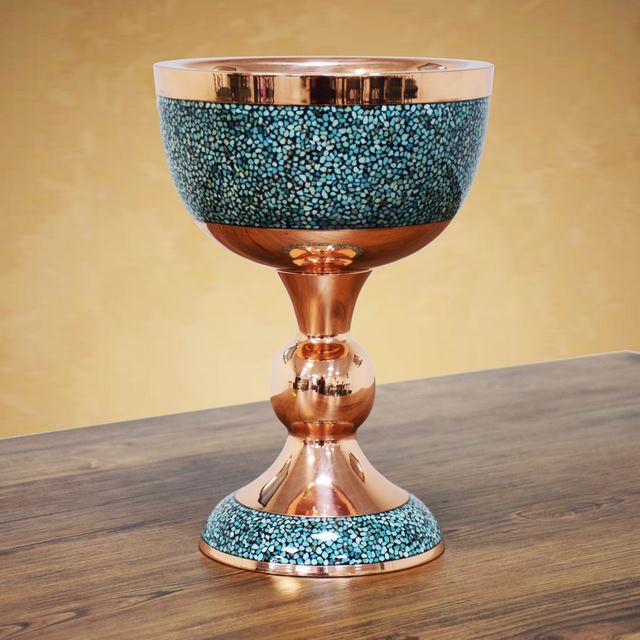 Handmade Persian Turquoise Inlaid Copper (Firoozeh Koobi) bowl. A handmade decorative centerpiece, perfect for gifts or home décor.