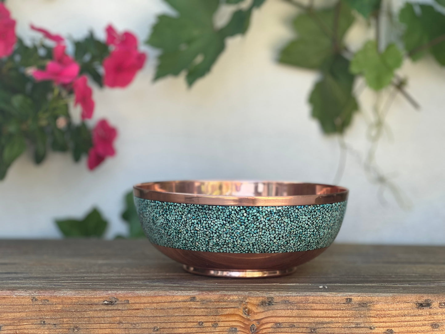 Handmade Persian Turquoise Inlaid Copper (Firoozeh Koobi) bowl. A unique decorative art piece, perfect for home décor, gifts, or collectibles.