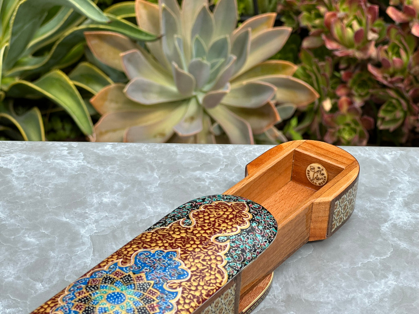 Handmade Persian Turquoise Inlaid Copper (Firoozeh Koobi) bowl gift box. A handmade decorative centerpiece, perfect for gifts or home décor.