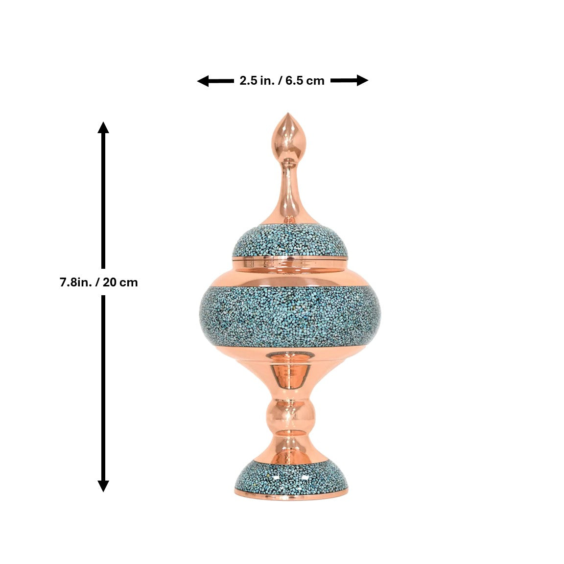 Handmade Persian Turquoise Inlaid Copper (Firoozeh Koobi) candy Pot. A unique decorative art piece, perfect for home décor, gifts, or collectibles.