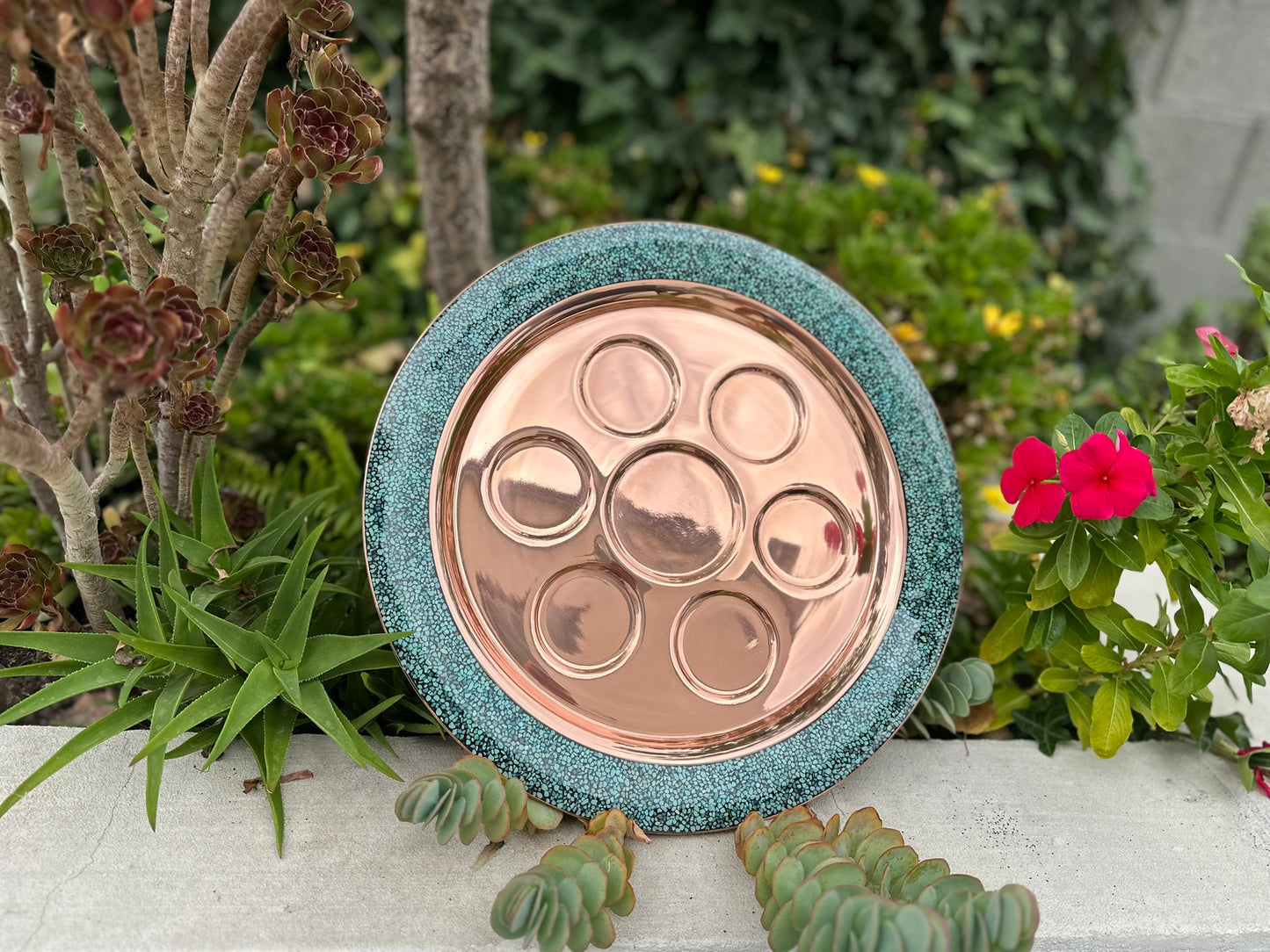 Handmade Persian Turquoise Inlaid Copper (Firoozeh Koobi) Wine Decanter Gift Set. A handmade decorative centerpiece, perfect for gifts or home décor.