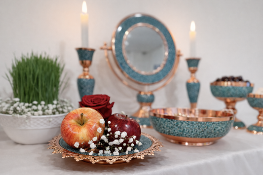 Handmade Persian turquoise inlay (Firoozeh Koobi) Haft-Seen (haftsin) Set . A unique decorative art piece, perfect for home décor, gifts, or collectibles.