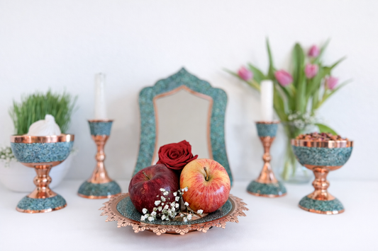 Handmade Persian turquoise inlay (Firoozeh Koobi) Haft-Seen (haftsin) Set . A unique decorative art piece, perfect for home décor, gifts, or collectibles.