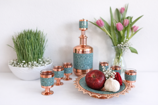 Handmade Persian turquoise inlay (Firoozeh Koobi) Haft-Seen (haftsin) Set . A unique decorative art piece, perfect for Nowrooz, home décor, gifts, or collectibles.