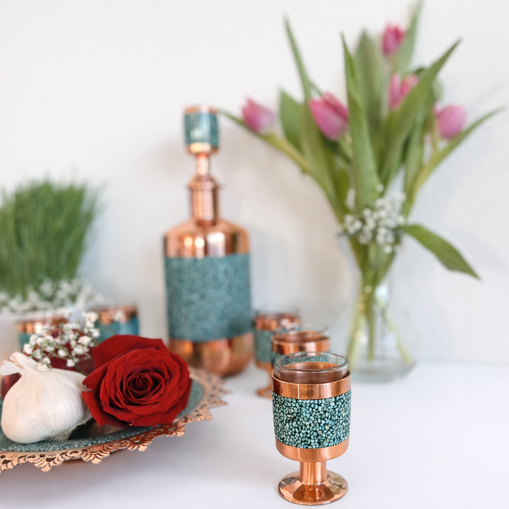 Handmade Persian turquoise inlay (Firoozeh Koobi) Haft-Seen (haftsin) Set . A unique decorative art piece, perfect for Nowrooz, home décor, gifts, or collectibles.