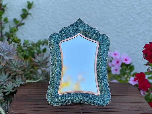 Handmade Turquoise Inlaid Copper (Firoozeh Koobi) Mirror. A unique decorative art piece, perfect for home décor, gifts, or collectibles.