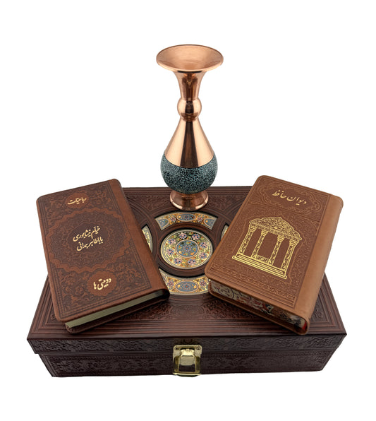 ست کتاب حافظ و خیام و باباطاهر با گلدان فیروزه - Hafez-Khayyam Gift Set