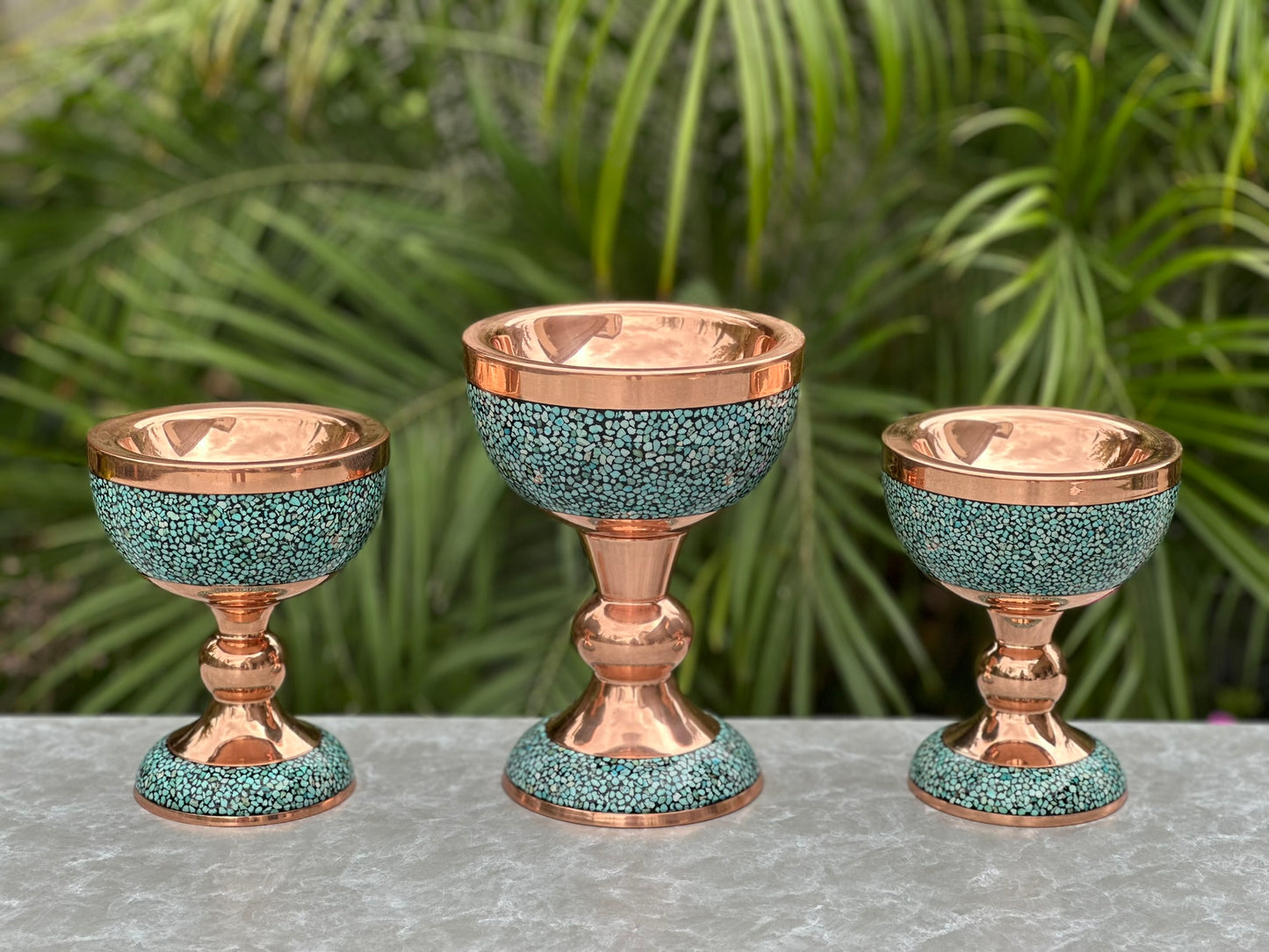 Handmade Persian Turquoise Inlaid Copper (Firoozeh Koobi) bowl gift box. A handmade decorative centerpiece, perfect for gifts or home décor.