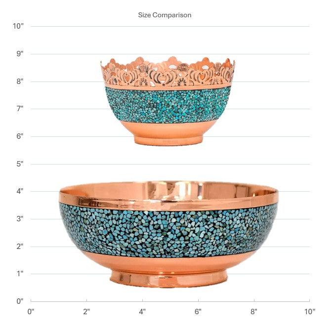 Handmade Persian Turquoise Inlaid Copper (Firoozeh Koobi) bowl. A unique decorative art piece, perfect for home décor, gifts, or collectibles.