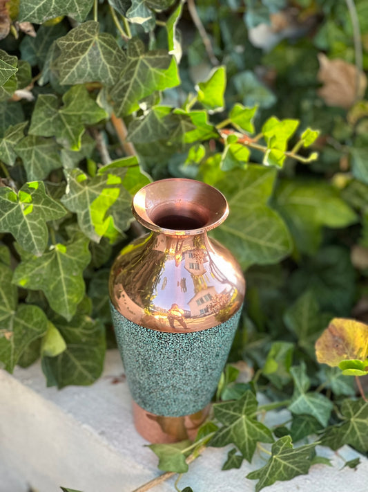Handmade Persian Turquoise Inlaid Copper (Firoozeh Koobi) Seljuk Style vase. A unique decorative art piece, perfect for home décor, gifts, or collectibles.