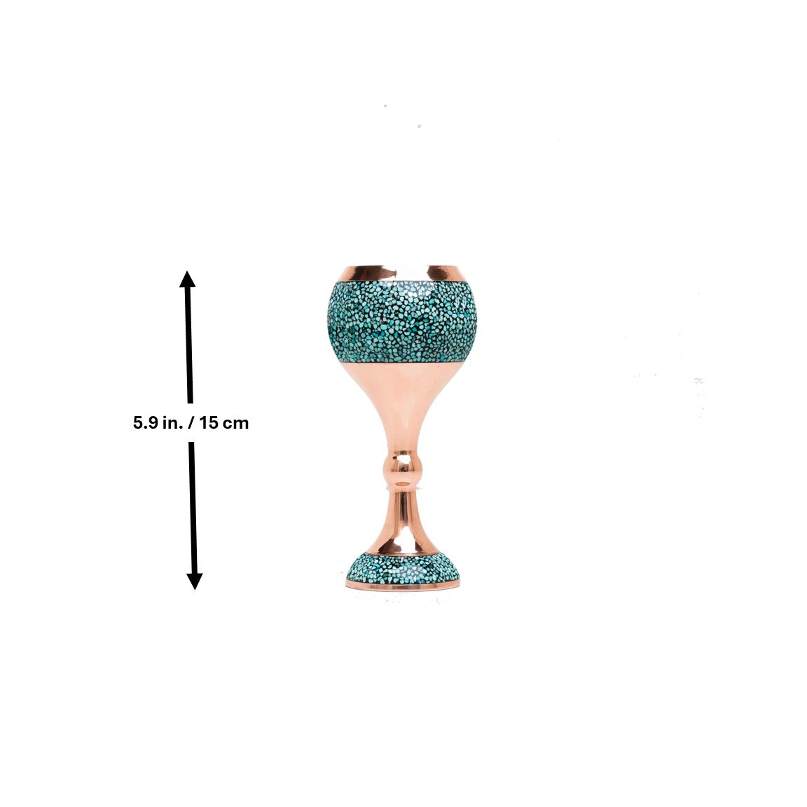 Handmade Persian Turquoise Inlaid Copper (Firoozeh Koobi) Wine Decanter Gift Set. A handmade decorative centerpiece, perfect for gifts or home décor.