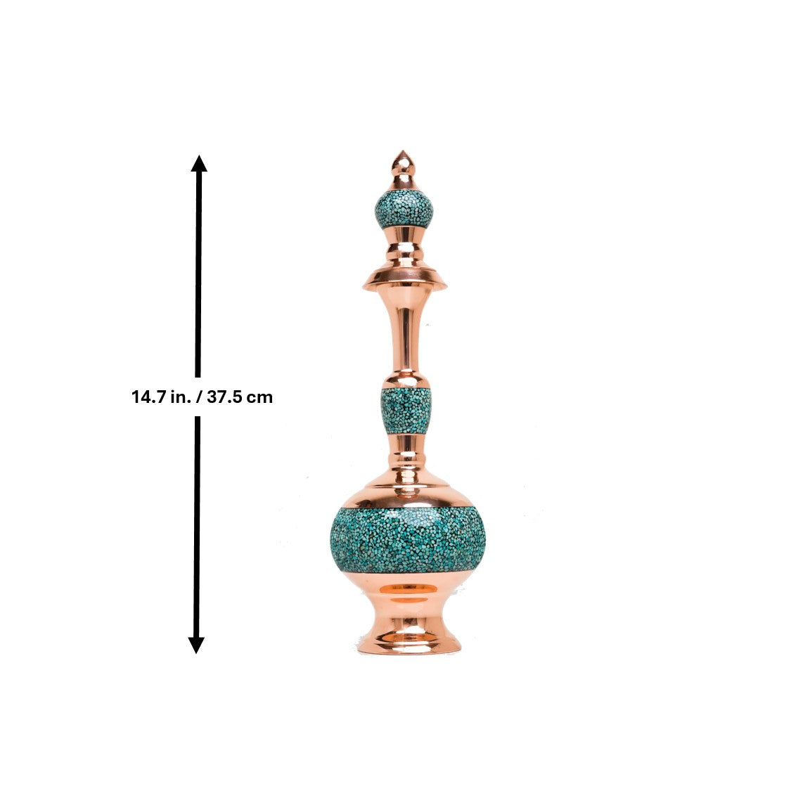 Handmade Persian Turquoise Inlaid Copper (Firoozeh Koobi) Wine Decanter Gift Set. A handmade decorative centerpiece, perfect for gifts or home décor.