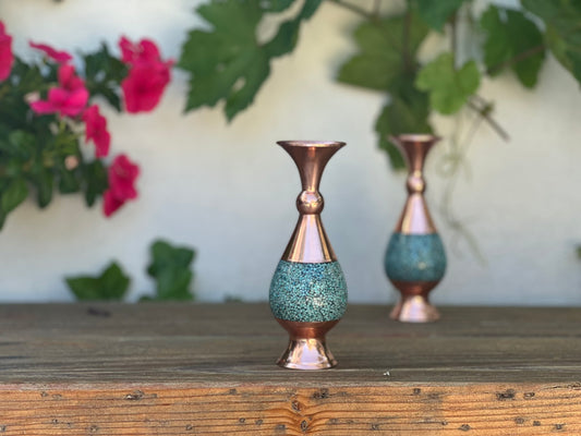 Handmade Persian Turquoise Inlaid (Firoozeh Koobi) Copper Vase – Unique Decorative Art for Home Decor, Gifts, or Collectibles