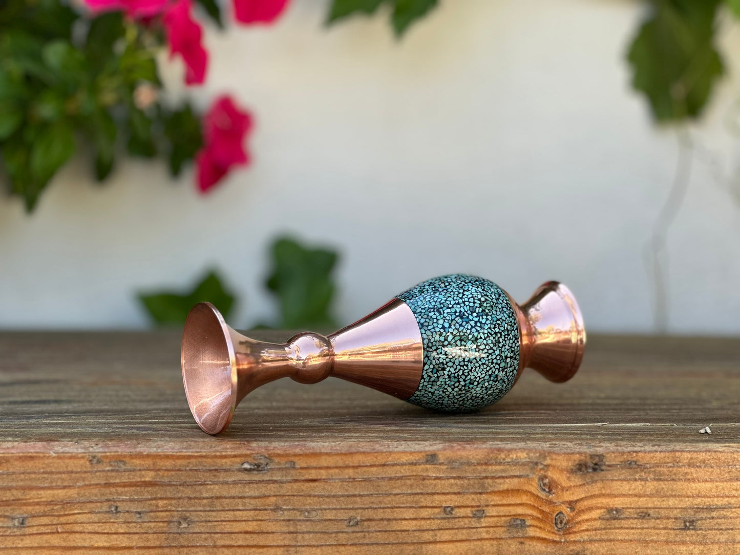 Handmade Persian Turquoise Inlaid (Firoozeh Koobi) Copper Vase – Unique Decorative Art for Home Decor, Gifts, or Collectibles
