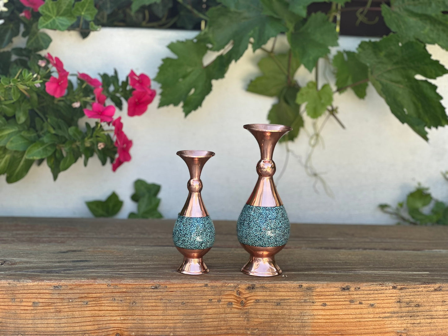 Handmade Persian Turquoise Inlaid (Firoozeh Koobi) Copper Vase – Unique Decorative Art for Home Decor, Gifts, or Collectibles