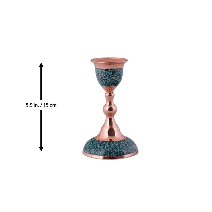 Elegant Persian Turquoise Inlaid Copper (Firoozeh Koobi) candlestick. Handmade décor piece, ideal for gifts, home decoration, or collectible art.