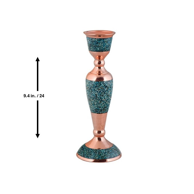 Elegant Persian Turquoise Inlaid Copper (Firoozeh Koobi) candlestick. Handmade décor piece, ideal for gifts, home decoration, or collectible art.