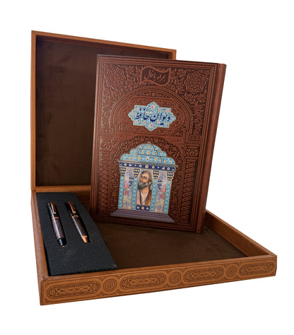 حافظ وزیری چرم با خودکار و روان نویس طرح هخامنشی - Hafez Gift Set