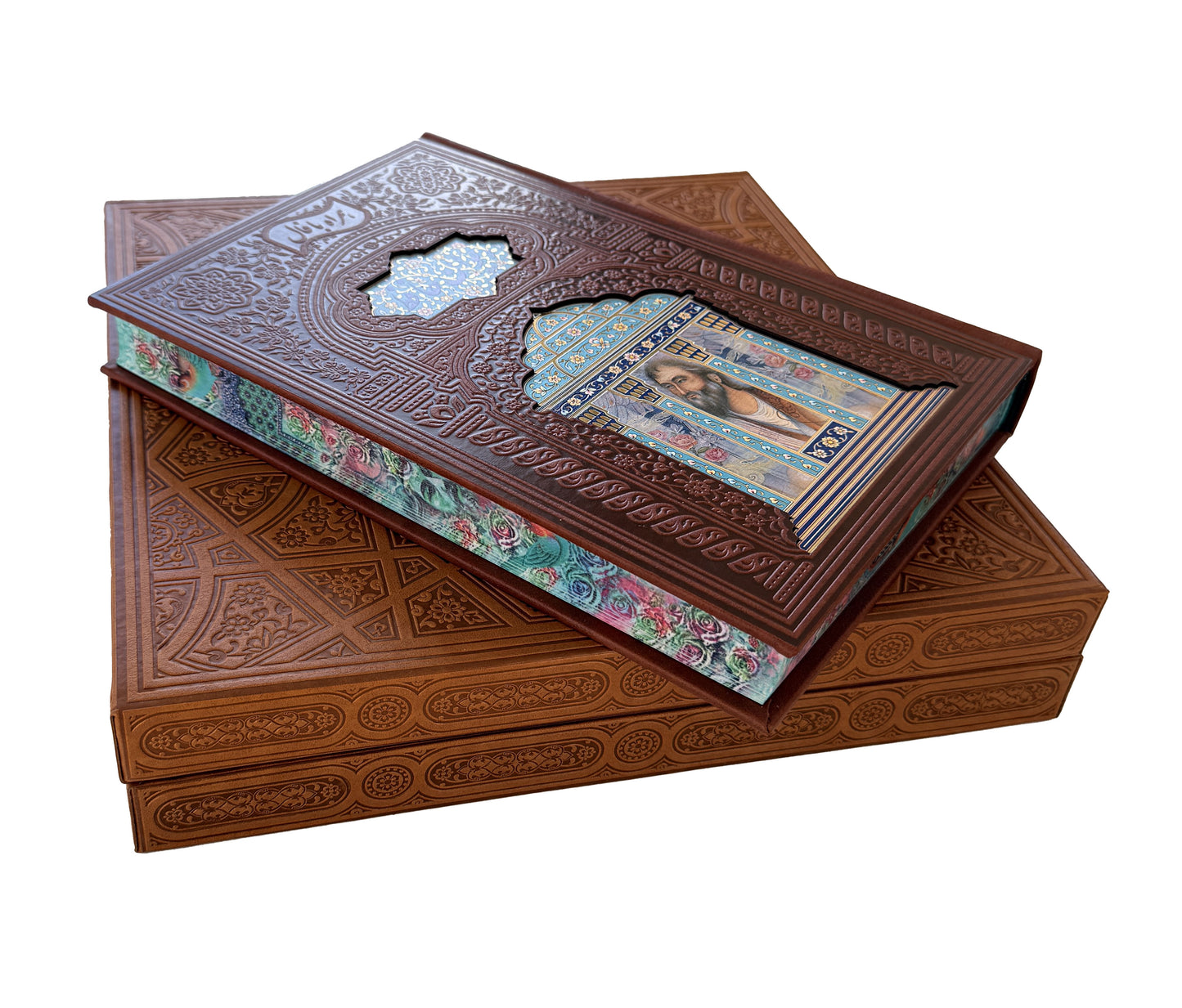 حافظ وزیری چرم با خودکار و روان نویس طرح هخامنشی - Hafez Gift Set