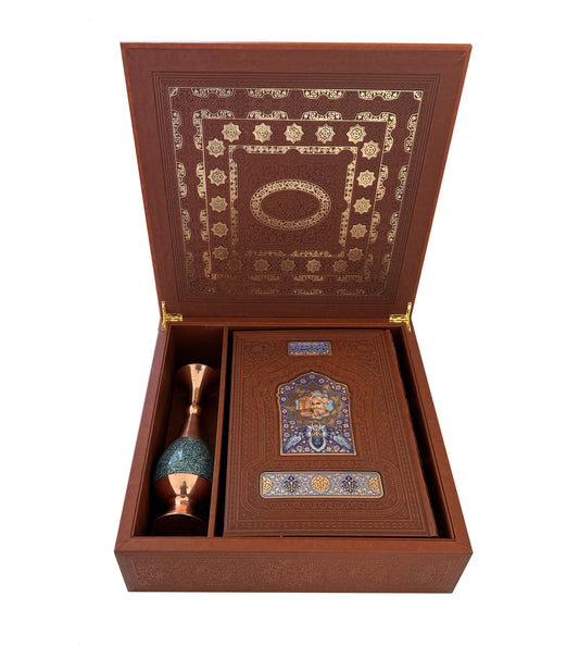 حافظ وزیری چرم با گلدان فیروزه - Hafez Gift Set