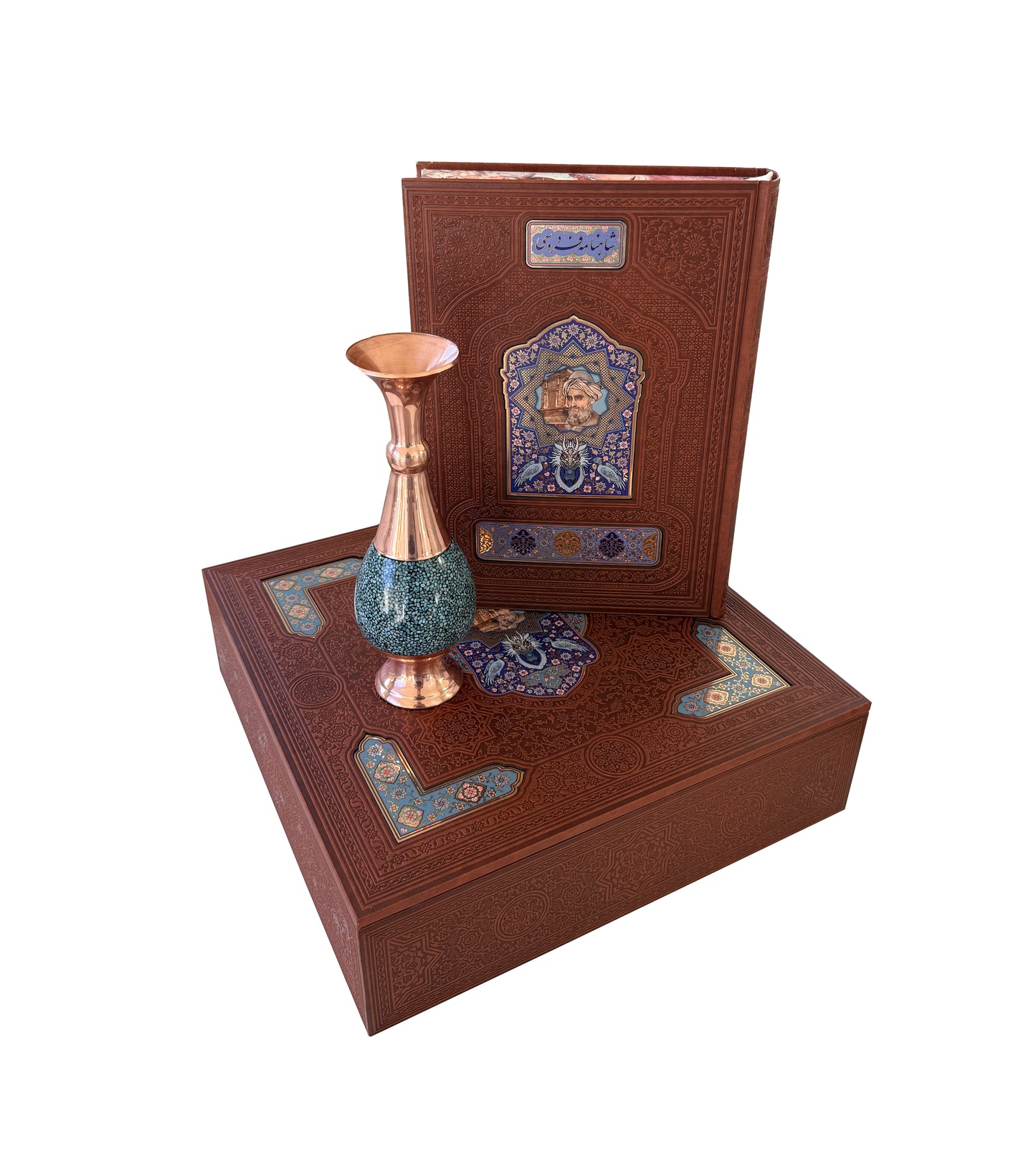 حافظ وزیری چرم با گلدان فیروزه - Hafez Gift Set