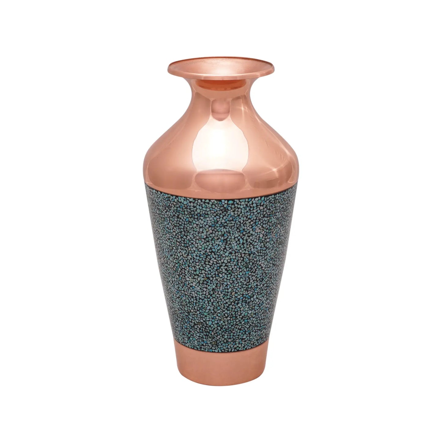Handmade Persian Turquoise Inlaid Copper (Firoozeh Koobi) Seljuk Style vase. A unique decorative art piece, perfect for home décor, gifts, or collectibles.