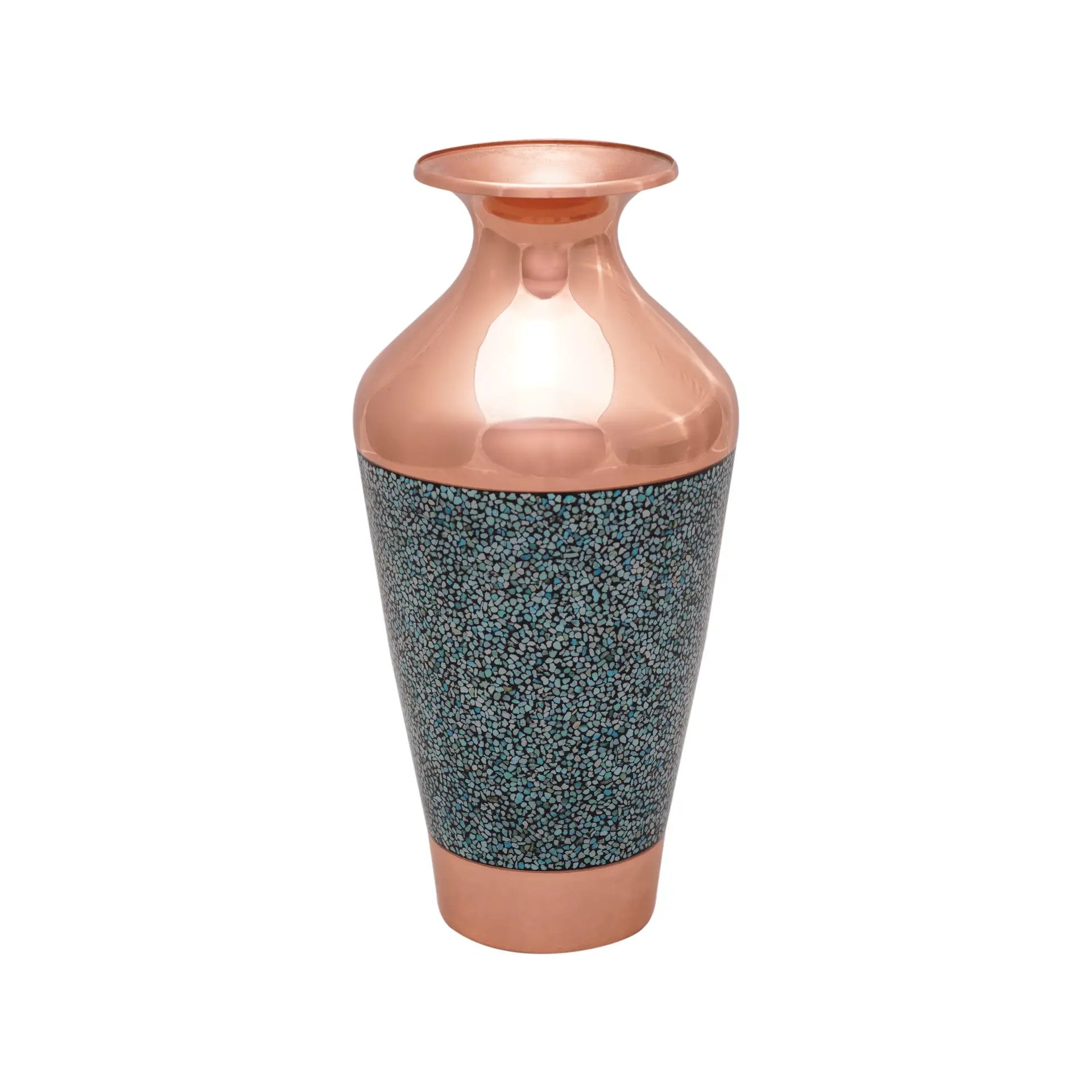 Handmade Persian Turquoise Inlaid Copper (Firoozeh Koobi) Seljuk Style vase. A unique decorative art piece, perfect for home décor, gifts, or collectibles.