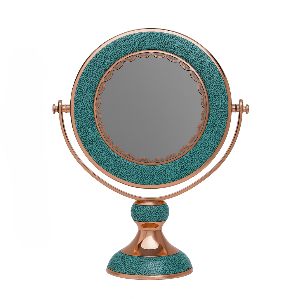 Turquoise Inlaid Copper (Firoozeh Koobi) Mirror | آینه فیروزه کوبی