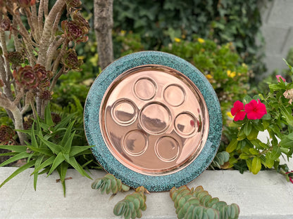 Handmade Persian Turquoise Inlaid Copper (Firoozeh Koobi) Wine Decanter Gift Set. A handmade decorative centerpiece, perfect for gifts or home décor.