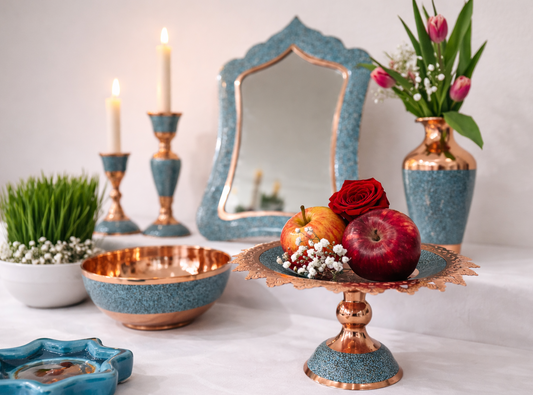 Handmade Persian turquoise inlay (Firoozeh Koobi) Haft-Seen (haftsin) Set . A unique decorative art piece, perfect for Persian New Year, home décor, gifts, or collectibles.