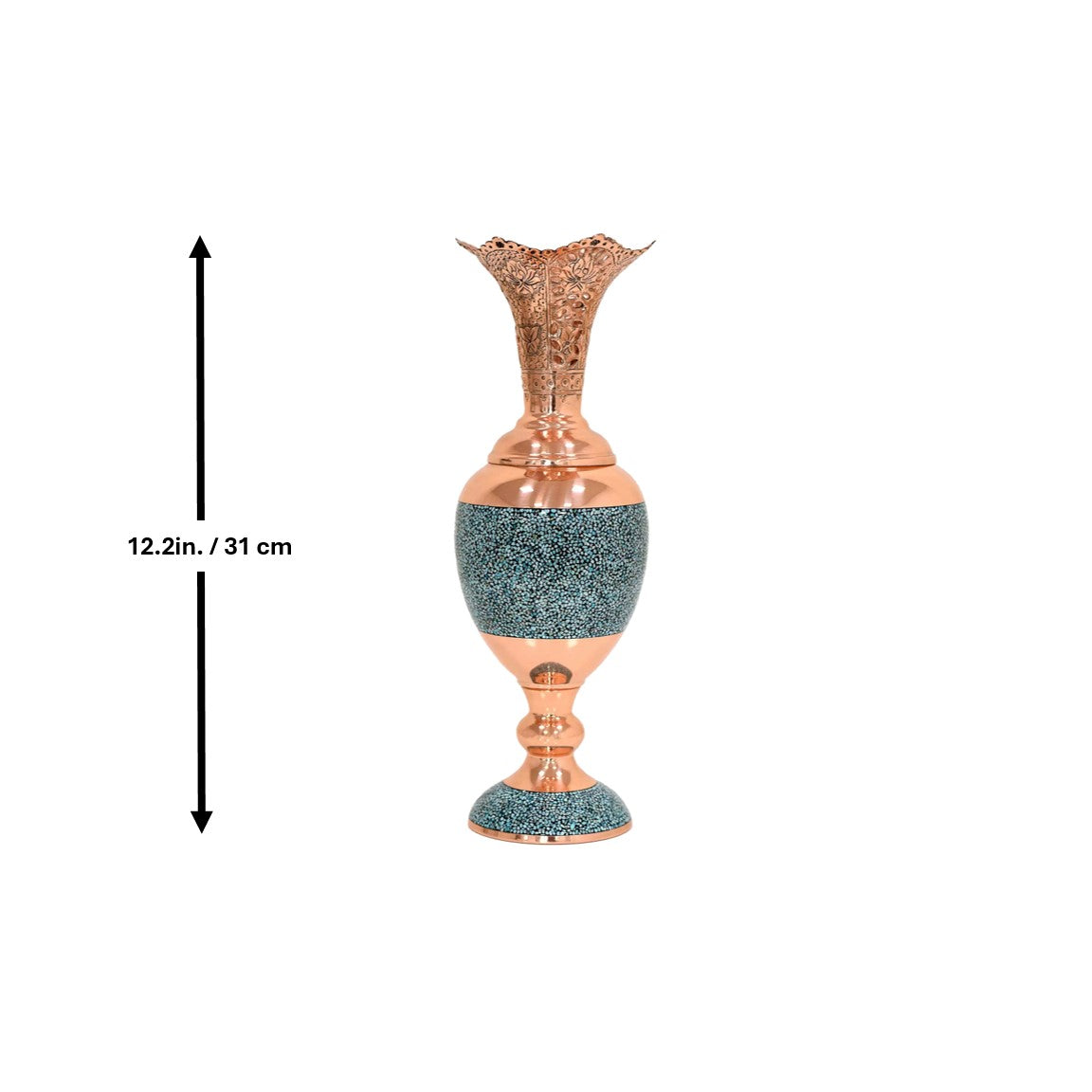 Turquoise Inlaid Copper (Firoozeh Koobi) Hyacinth vase | سنبلدان فیروزه کوبی