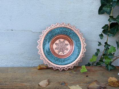 Handmade Persian Turquoise Inlaying (FiroozehKoobi) Latticed Plate. A unique decorative art piece, perfect for home décor, gifts, or collectibles.