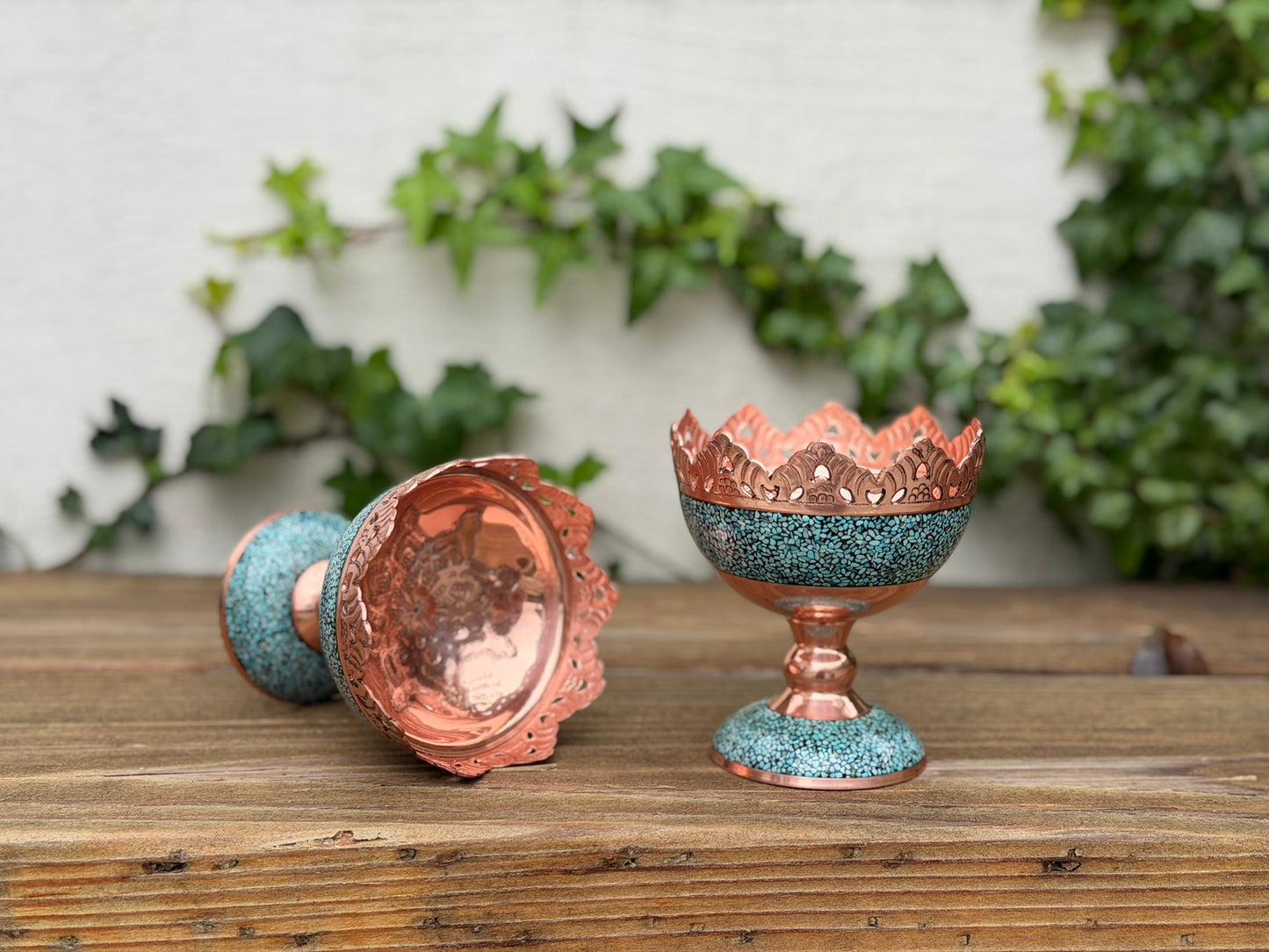 Handmade Persian Turquoise Inlaid Copper (Firoozeh Koobi) nut bowl. A handmade decorative centerpiece, perfect for gifts, nowruz haftseen or home décor.