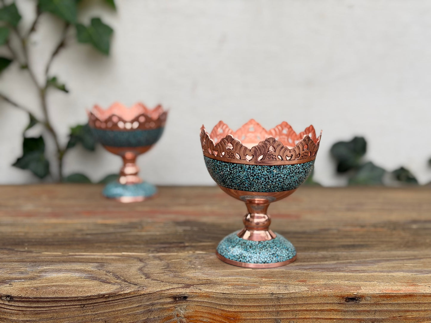 Handmade Persian Turquoise Inlaid Copper (Firoozeh Koobi) nut bowl. A handmade decorative centerpiece, perfect for gifts, nowruz haftseen or home décor.
