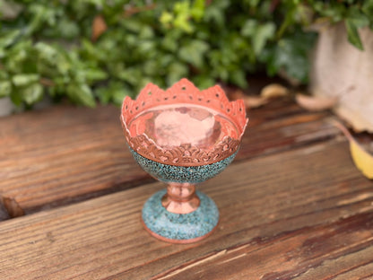 Handmade Persian Turquoise Inlaid Copper (Firoozeh Koobi) nut bowl. A handmade decorative centerpiece, perfect for gifts, nowruz haftseen or home décor.