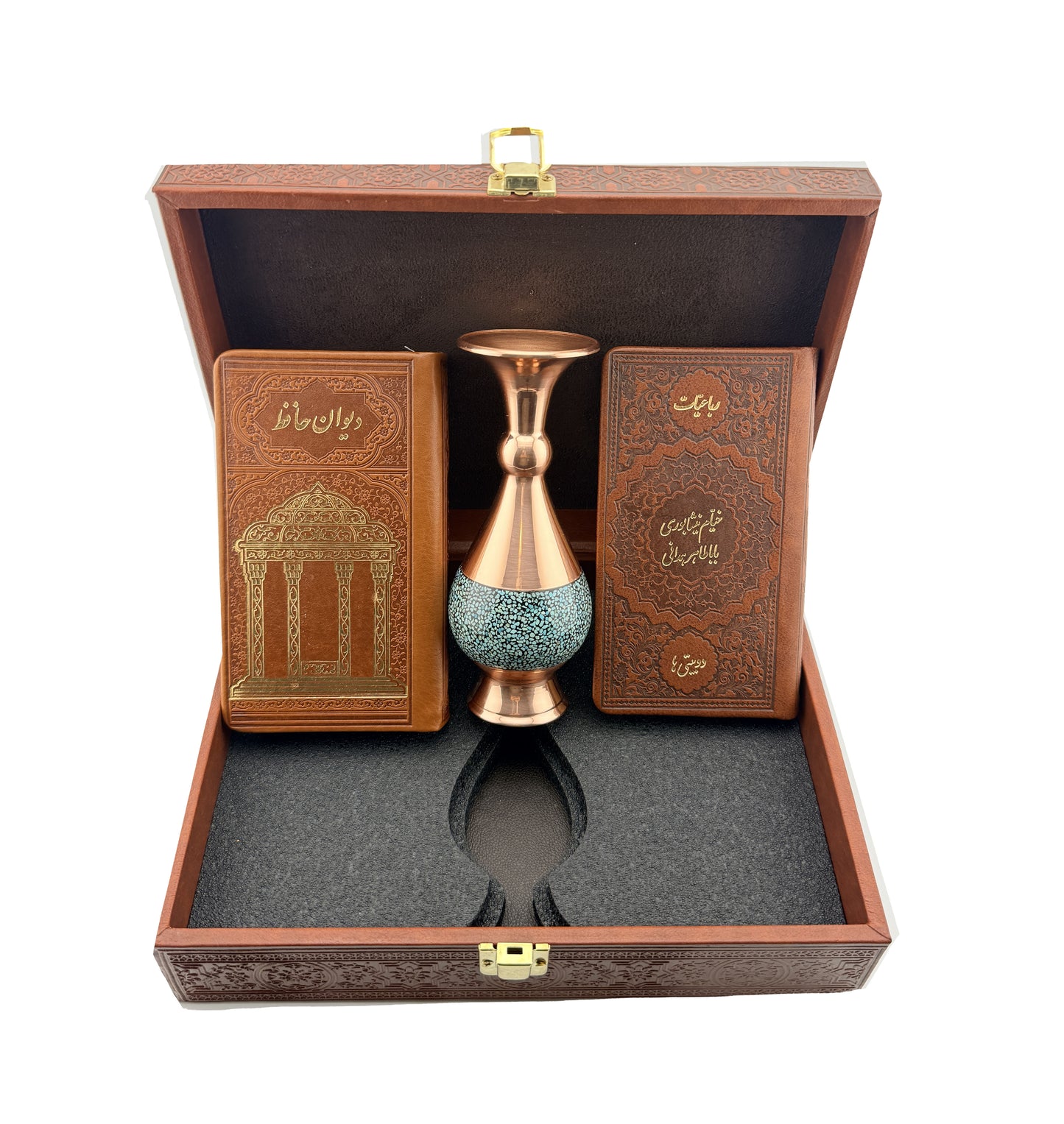 ست کتاب حافظ و خیام و باباطاهر با گلدان فیروزه - Hafez-Khayyam Gift Set