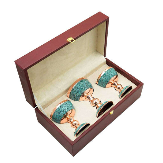 Handmade Persian Turquoise Inlaid Copper (Firoozeh Koobi) bowl gift box. A handmade decorative centerpiece, perfect for gifts or home décor.