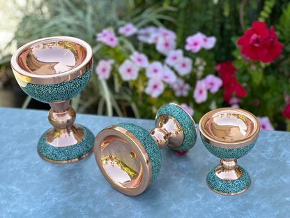 Handmade Persian Turquoise Inlaid Copper (Firoozeh Koobi) bowl. A handmade decorative centerpiece, perfect for gifts or home décor.