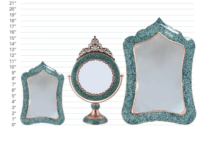 Handmade Turquoise Inlaid Copper (Firoozeh Koobi) Mirror. A unique decorative art piece, perfect for home décor, gifts, or collectibles.