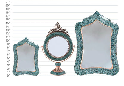 Handmade Turquoise Inlaid Copper (Firoozeh Koobi) Mirror. A unique decorative art piece, perfect for home décor, gifts, or collectibles.