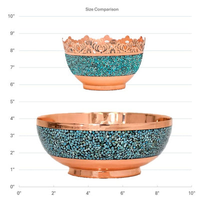 Handmade Persian Turquoise Inlaid Copper (Firoozeh Koobi) bowl. A unique decorative art piece, perfect for home décor, gifts, or collectibles.