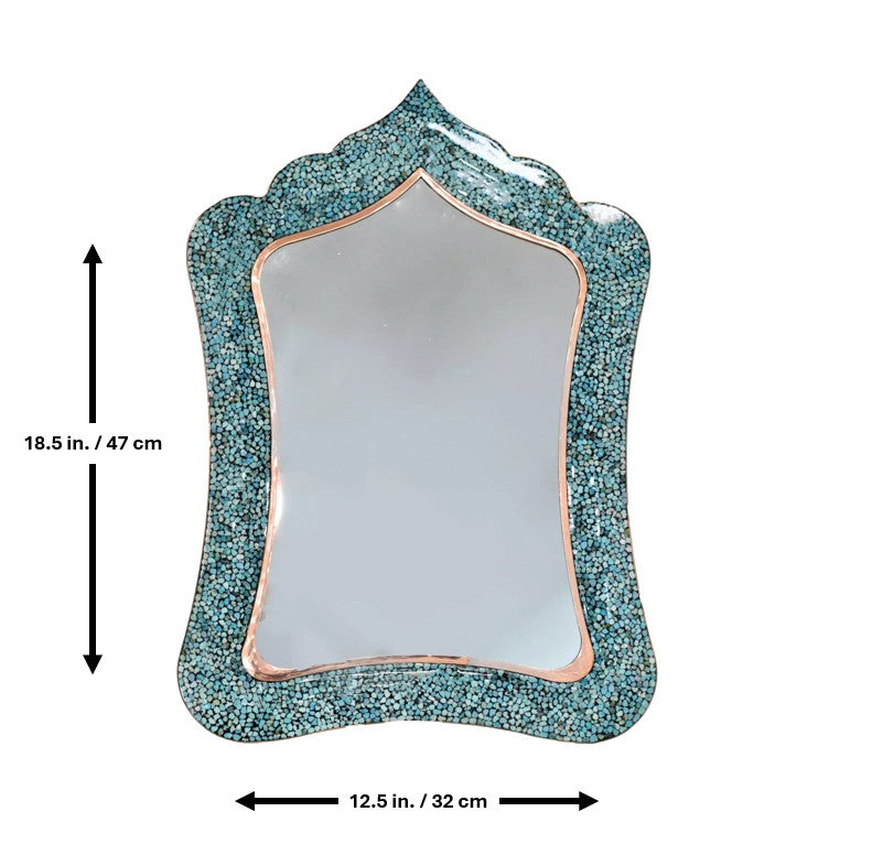 Handmade Turquoise Inlaid Copper (Firoozeh Koobi) Mirror. A unique decorative art piece, perfect for home décor, gifts, or collectibles.