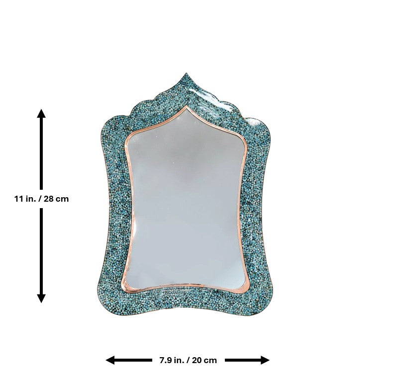 Handmade Turquoise Inlaid Copper (Firoozeh Koobi) Mirror. A unique decorative art piece, perfect for home décor, gifts, or collectibles.