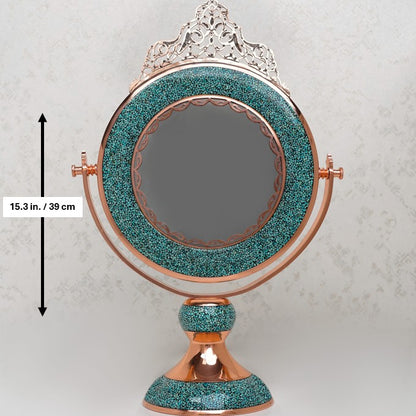 Handmade Turquoise Inlaid Copper (Firoozeh Koobi) Mirror. A unique decorative art piece, perfect for home décor, gifts, or collectibles.