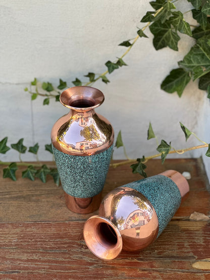 Handmade Persian Turquoise Inlaid Copper (Firoozeh Koobi) Seljuk Style vase. A unique decorative art piece, perfect for home décor, gifts, or collectibles.