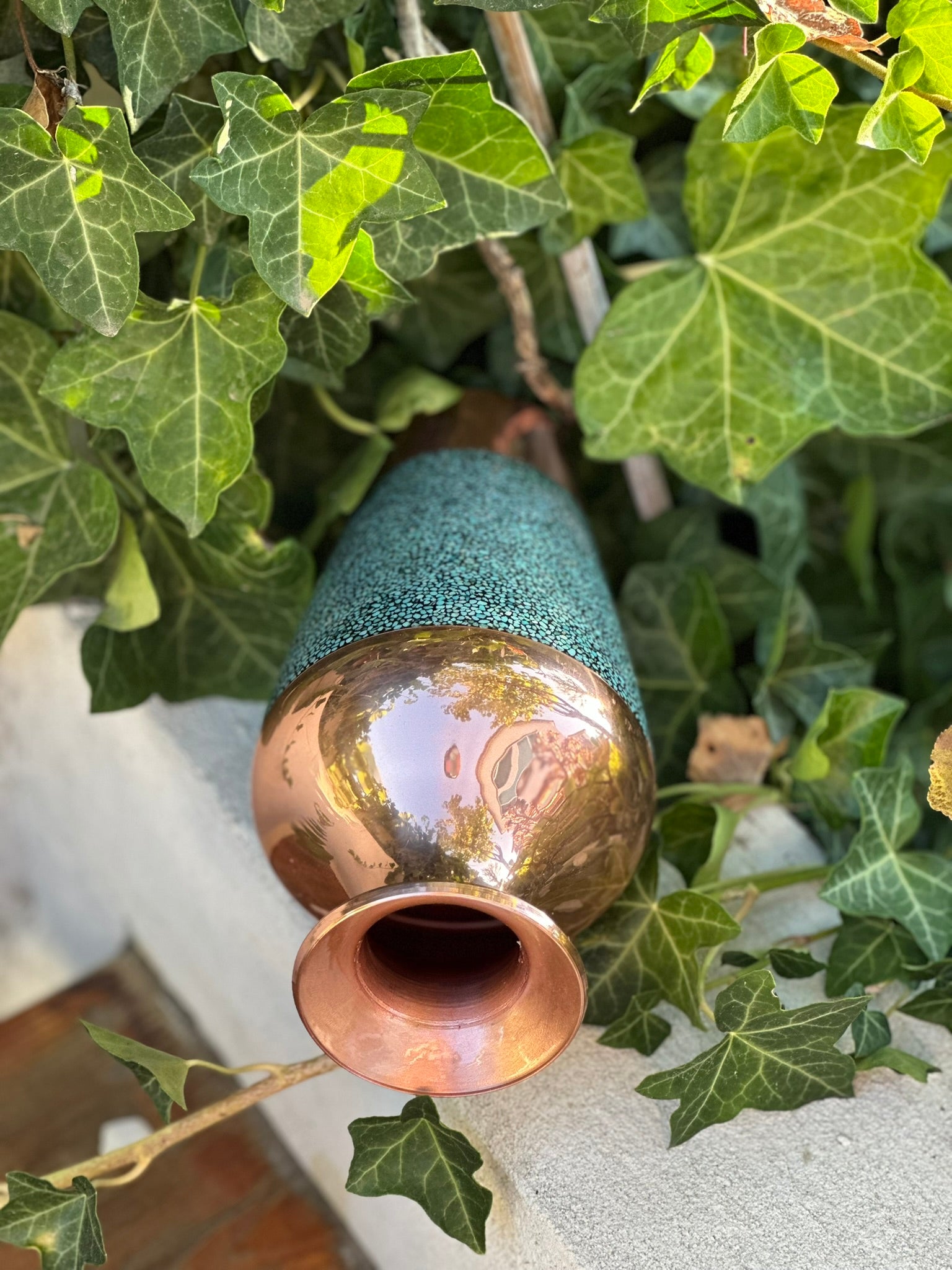 Handmade Persian Turquoise Inlaid Copper (Firoozeh Koobi) Seljuk Style vase. A unique decorative art piece, perfect for home décor, gifts, or collectibles.