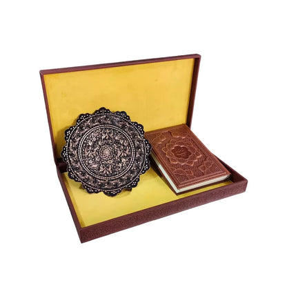 شاهنامه فردوسی وزیری چرمی با بشقاب الماس‌تراش - Shahnameh Ferdowsi Gift Set