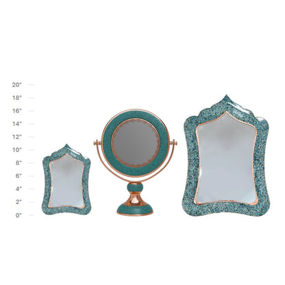 Turquoise Inlaid Copper (Firoozeh Koobi) Mirror | آینه فیروزه کوبی