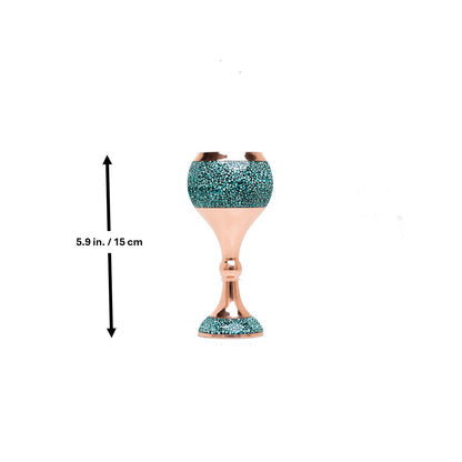 Handmade Persian Turquoise Inlaid Copper (Firoozeh Koobi) Wine Decanter Gift Set. A handmade decorative centerpiece, perfect for gifts or home décor.