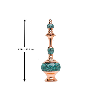 Handmade Persian Turquoise Inlaid Copper (Firoozeh Koobi) Wine Decanter Gift Set. A handmade decorative centerpiece, perfect for gifts or home décor.